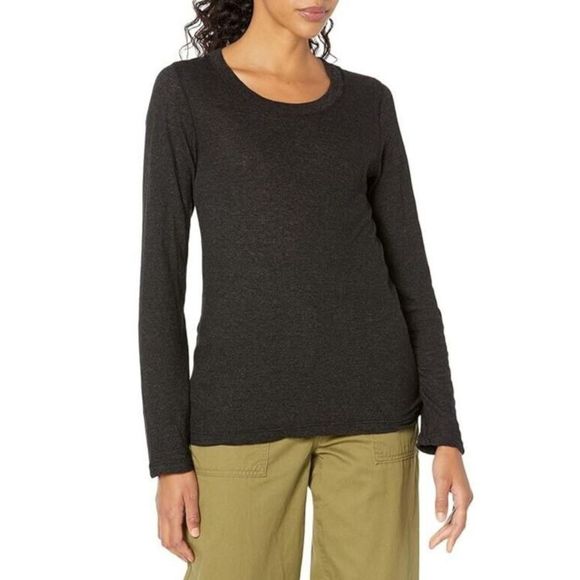 Monrow 119412 Women's Sz Small Black Heather Long Sleeve Crew Neck Tee Shirt - Picture 1 of 6